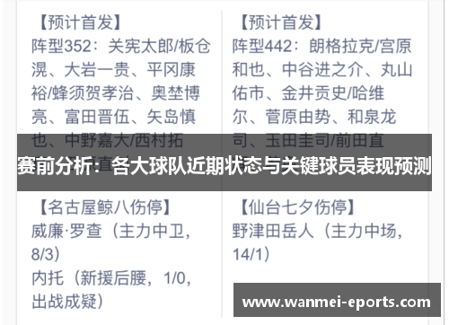 赛前分析：各大球队近期状态与关键球员表现预测